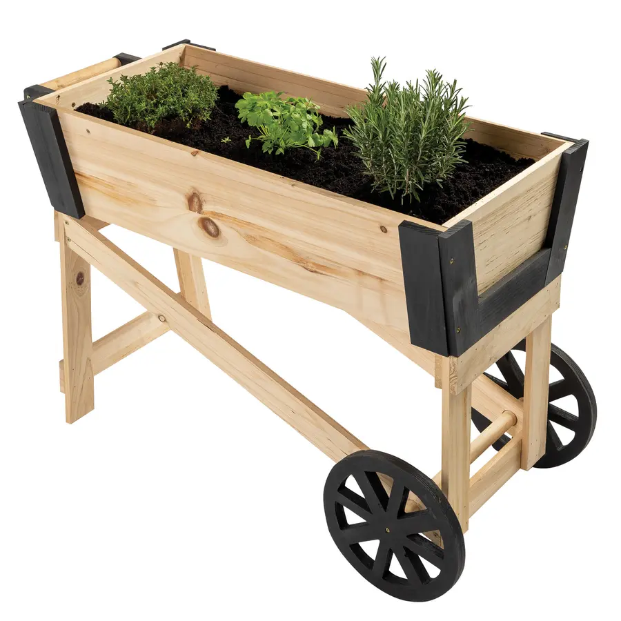 Pflanzschubkarre Pflanzfass Garten Deko Blumenkarre Pflanztrog aus Holz