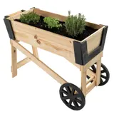 Pflanzschubkarre Pflanzfass Garten Deko Blumenkarre Pflanztrog aus Holz – Ansicht 1