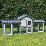 Kaninchenstall Picasso grau_weiss mit PVC Welldach – vista 1