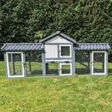 Kaninchenstall Picasso grau_weiss mit PVC Welldach – vista 2